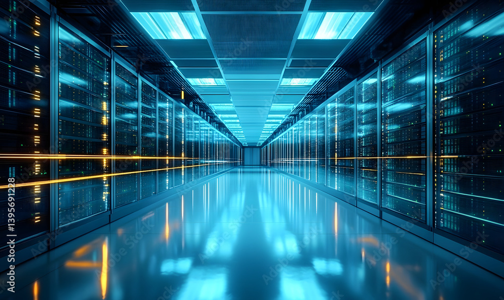 Aufkleber advanced data center showcasing server cabinets and high tech equipment for cloud computing services