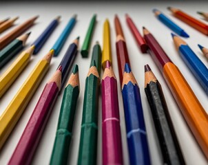 Fototapeta premium Variety of pencils and pens on a white desk