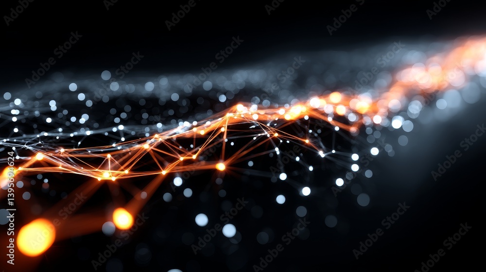 Poster network connection - abstract of a glowing network connection, representing data flow and communicat