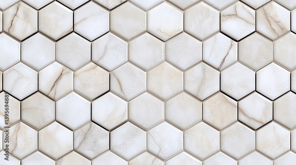 Poster dynamic hexagonal marble tiles arranged in a repeating pattern, offering elegance and depth for luxu
