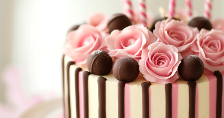 chocolate cake with pink icing