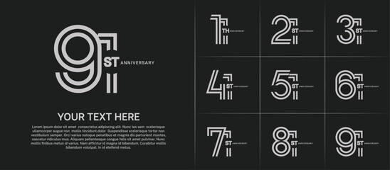 Anniversary set design with double line number. white color for celebration event