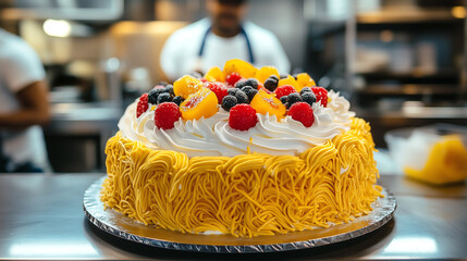 birthday cake with candles and flowers