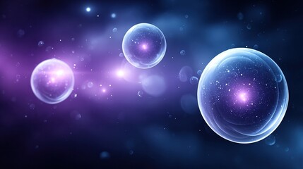 Fototapeta premium Abstract image of glowing bubbles in a cosmic setting, with a gradient of purple and blue colors, creating a sense of depth and mystery.