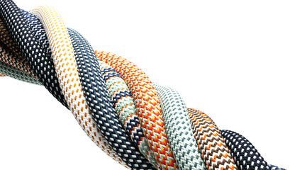 Illustration of braided synthetic cables with textile coating on transparent background
