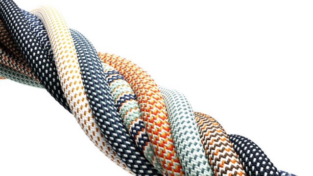 Illustration of braided synthetic cables with textile coating on transparent background