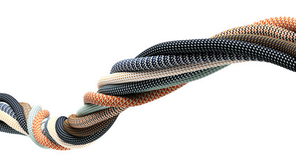 Colorful twisted paracord wires with woven texture on transparent background
