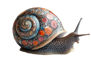 Artistic Snail Shell Colorful Mosaic Design Nature Macro isolated on transparent background