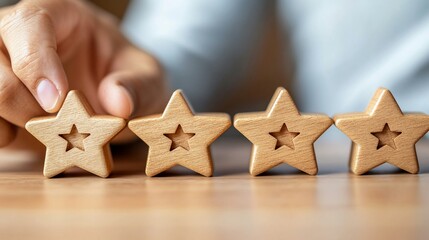 Hand placing star, review, satisfaction