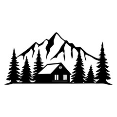 Obraz premium Mountain Cabin in a Snowy Alpine Forest Landscape Illustration