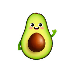 A charming cartoon avocado waves and smiles, embodying a playful and healthy lifestyle.
