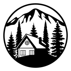 Obraz premium Mountain Cabin Home in the Woods Winter Wonderland Scenic View