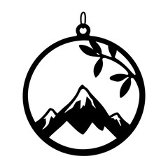 Mountain Landscape Circle Pendant Design Black and White Minimalist Jewelry Nature Charm