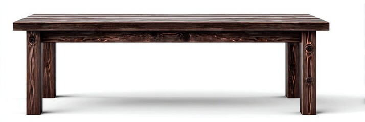 Rustic Dark Brown Wooden Table Top View - Empty wooden table, rustic design, simple, clean, natural wood, rectangular. Symbolizes simplicity, strength, nature, craftsmanship, and potential