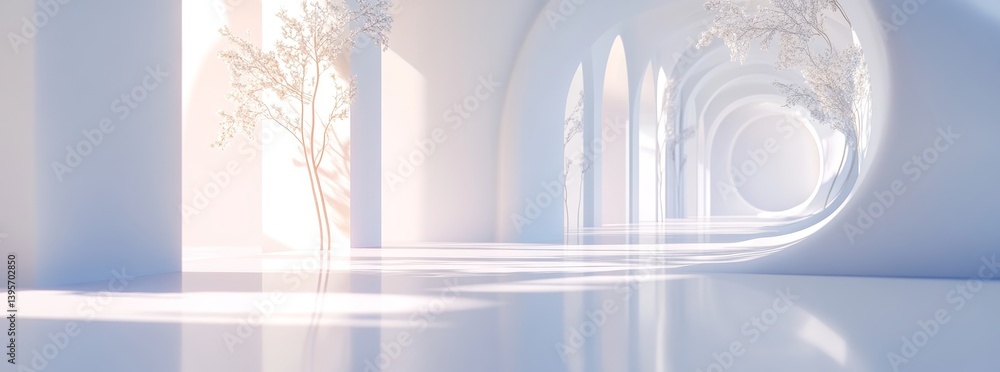 Poster a minimalist architectural design serves as the backdrop for an abstract technological theme set aga
