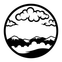 Majestic Mountain Landscape in a Circular Frame A Scenic View of Peaks and Clouds