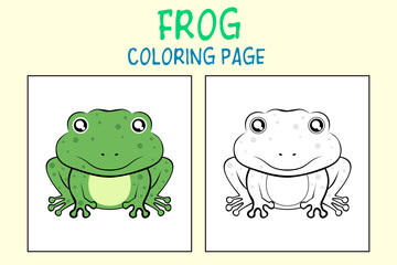 Cute cartoon frog coloring page. Illustration vector design. EPS 10