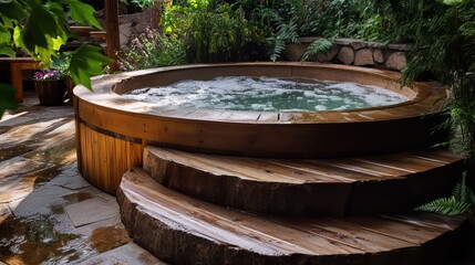 Fototapeta premium Wooden hot tub garden retreat