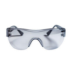 A front-view of tinted safety glasses, isolated on a transparent background.