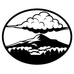 Majestic Mountain Landscape with Clouds and Forest Scenic View in Circular Design