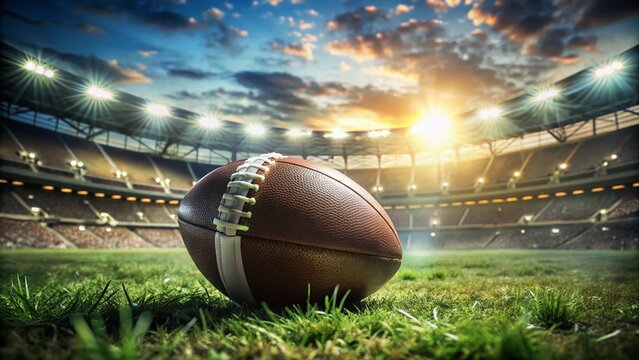 Double Exposure: Football on Grass, Blurred Stadium Background - Sports Competition Stock Photo - Powered by Adobe