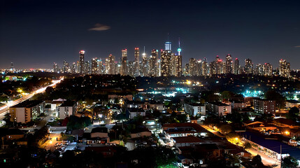 Obraz premium Colorful Night City Skyline Panorama