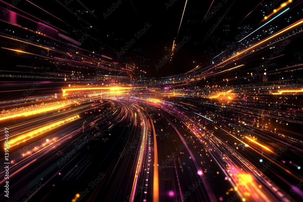 Canvas Prints a futuristic and abstract technological backdrop featuring a design of light lines, available as sto
