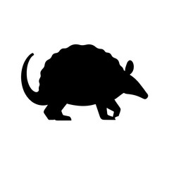 Minimalist black silhouette of an armadillo walking with armored shell