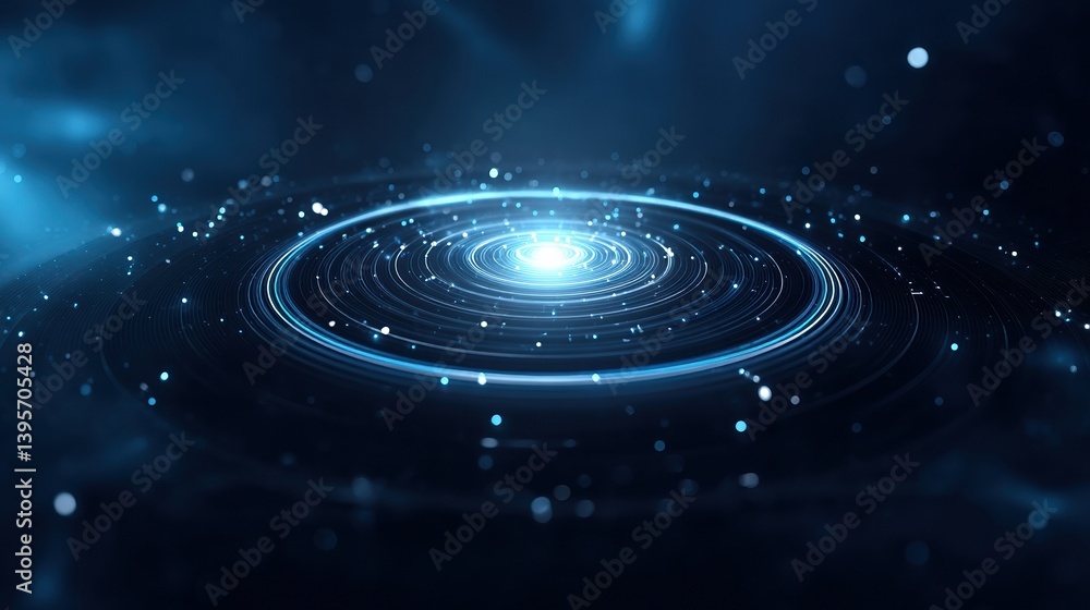 Poster a mesmerizing cosmic scene featuring swirling blue light and shimmering particles, creating an other