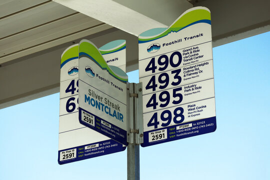 Los Angeles, California &ndash; February 26, 2025: Foothill Transit Bus Stop
