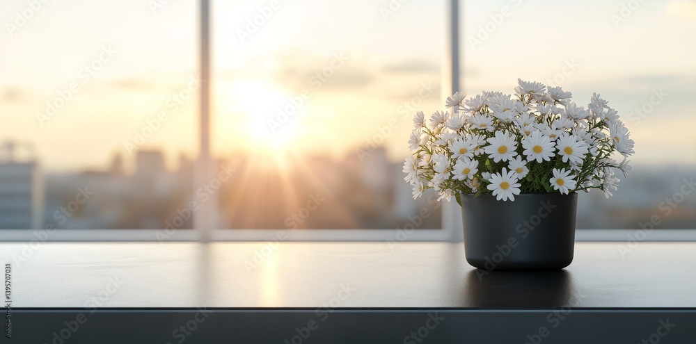 Poster a blurred gray background with a black desk space is depicted in 3d rendering