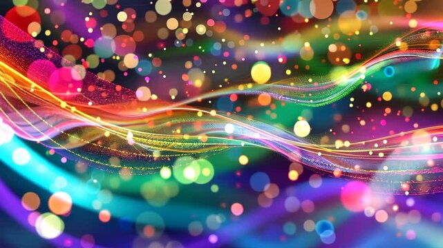 Bunte Partikel schweben &uuml;ber Lichtlinien