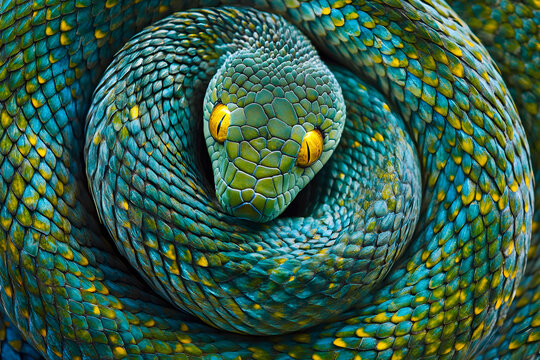 Beautiful Atheris squamigera with intricate scales macro shot ultra HD photo