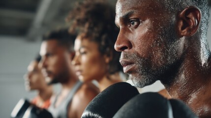Focused african male boxer training with intense determination in gym setting