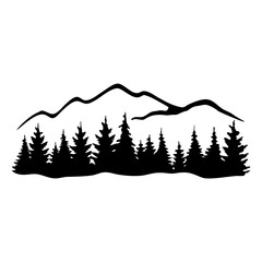 Majestic Mountain Range with Silhouetted Evergreen Forest Landscape Illustration