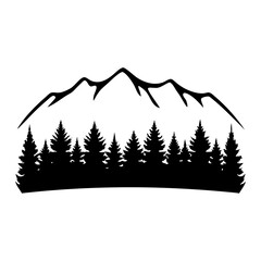 Obraz premium Majestic Mountain Range Silhouette with Evergreen Forest Landscape Illustration