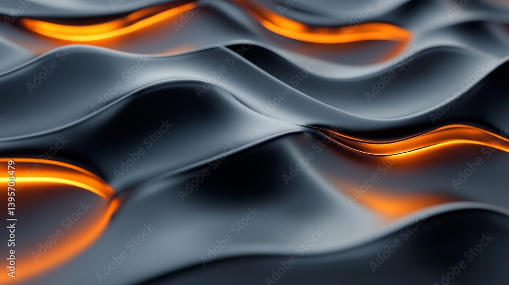 Poster a flowing design featuring minimalist abstract waves with smooth dark forms and gentle orange highli