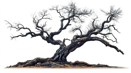 Spooky, old, dead tree isolated on a transparent or white background. --
