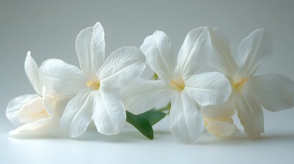 Elegant White Jasmine Bloom with Star-Shaped Petals in a Serene Illumination