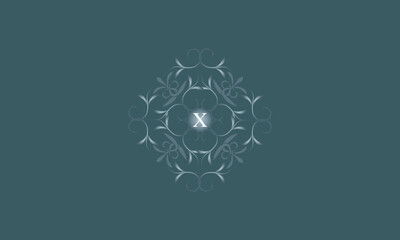 Luxury badge logo monogram with initial letter X. Floral decorative style illustration for sticker and label design, poster, greeting card, advertising business company or brands