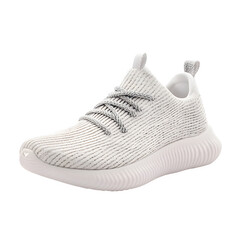A lightweight knit sneaker with a textured foam sole, isolated on a transparent background.