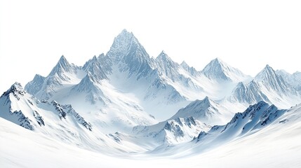 Snowy mountain scenery isolated on a white or transparent background (PNG format). --