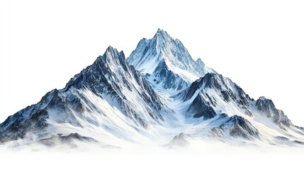 Snowy mountain scenery isolated on a white or transparent background (PNG format). -