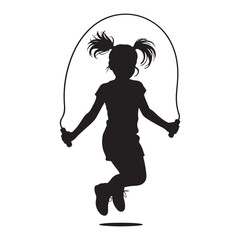 Silhouette of a Girl Jumping Rope - Vector Illustration