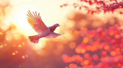 Obraz premium A Beautiful Bird in Flight Against a Vibrant Sunset