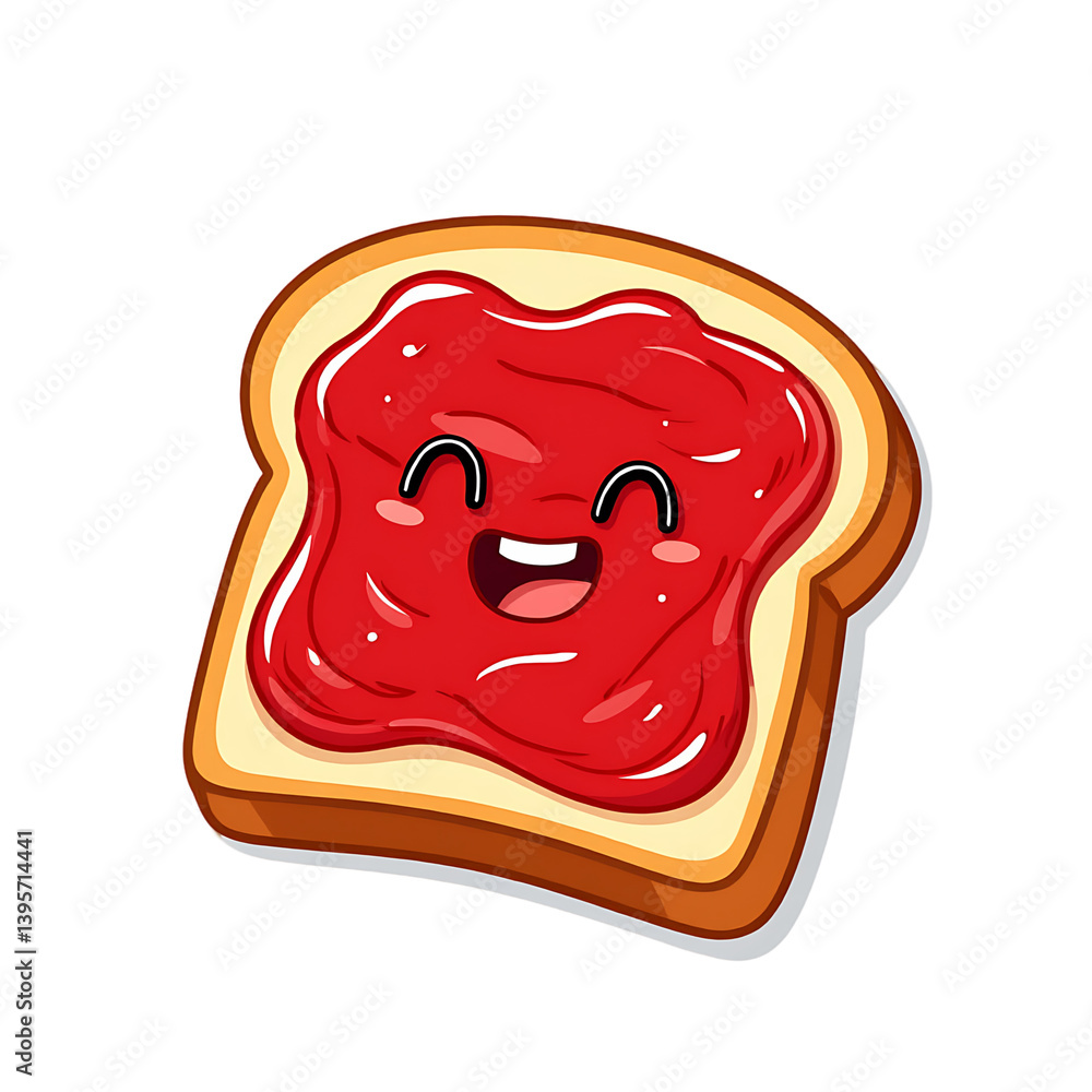 Poster a slice of toast with a smiling jam face, creating a delightful and cheerful breakfast scene.