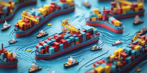 Fototapeta premium Disrupted global supply chains impacted by tariffs highlighting international trade challenges : Global Tariffs Crisis Concept 