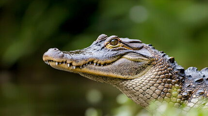 Obraz premium Closeup Of Young Alligator Head In Swampy Habitat