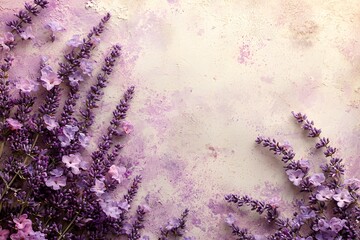 Lavender flowers arranged on a textured pastel background Generative AI