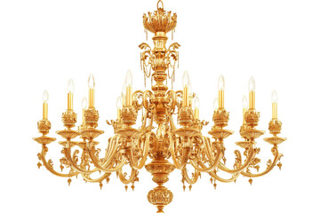 Elegant Gold Chandelier Luxurious Lighting Fixture Grand Design, isolated on transparent background